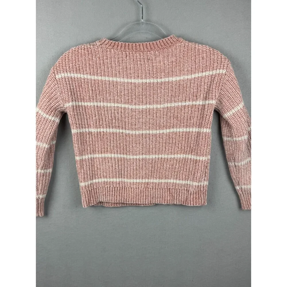 Love Ellie Girls Size Small Blush Pink Ivory Striped Chenille Sweater Soft Cozy